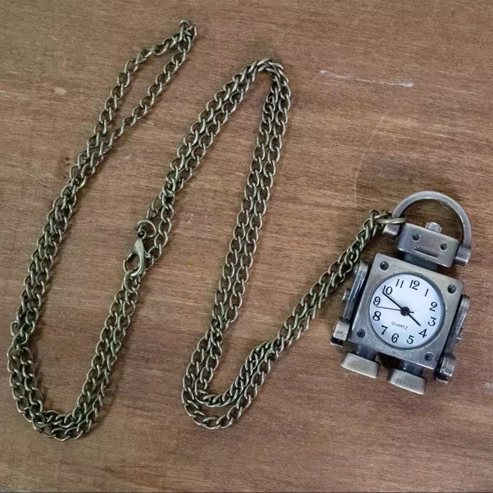 Vintage Robot shape Arabic numerals round dial quartz pocket watch pendant - Picture 4 of 6